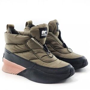 Sorel Women's Olive & Black Out N About Puffy Zip Boots; sz 7